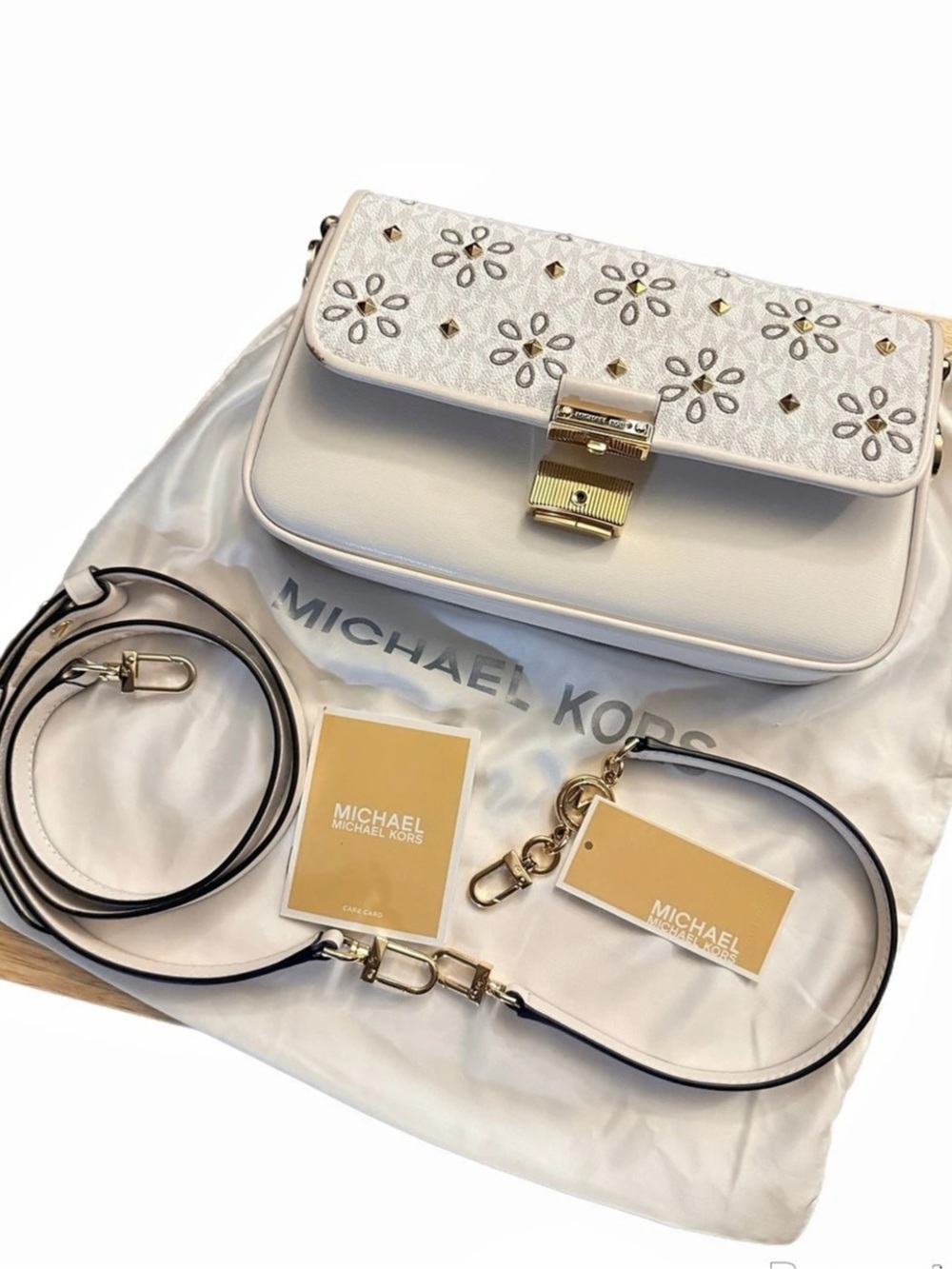 Michael Kors Greenwich Small Floral Embellished Crossbody Bag White & Black